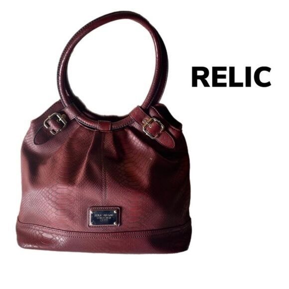 Relic Burgundy Crocodile Embossed Leather Shoulder Purse - Picture 1 of 6